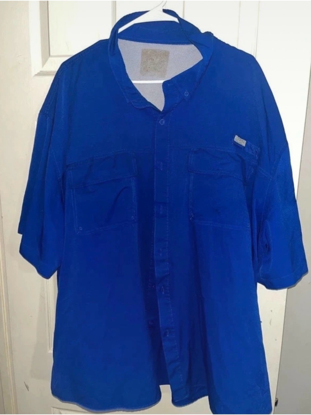 Men's Ocean Coast #Fishing Short-Sleeve Button-Up Shirt in Royal Blue
